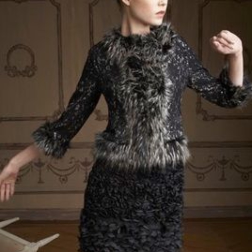 Giambattista Valli Sequin Faux Fur Jacket